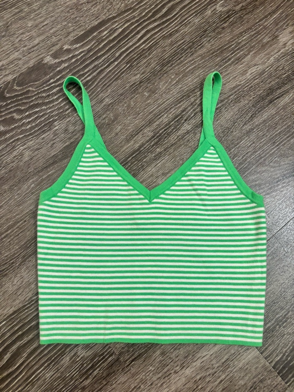 L.A. Hearts Green and White Striped V-Neck Cropped Tank